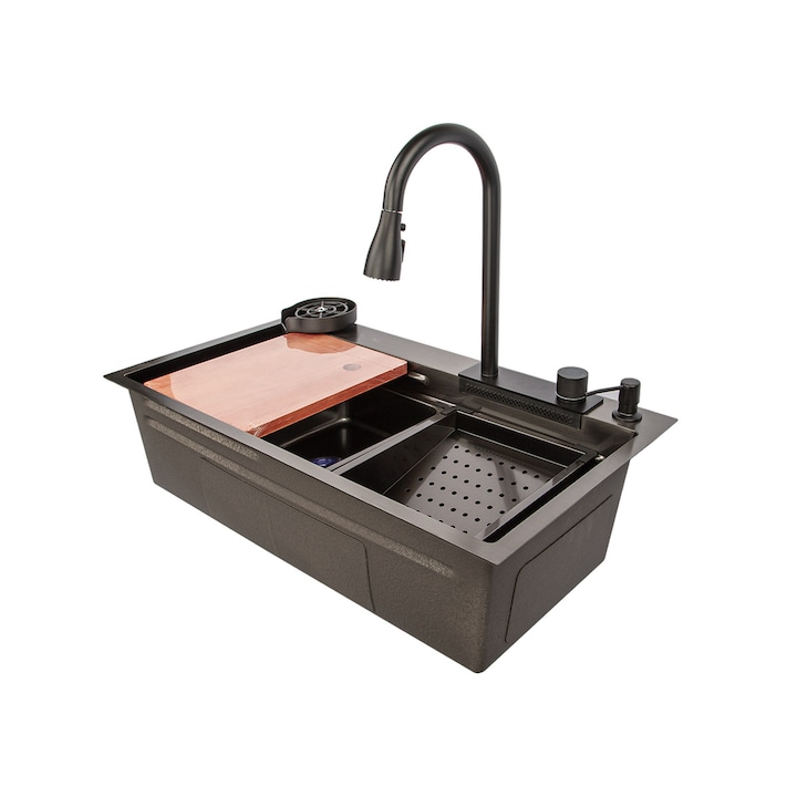 Set chiuveta de bucatarie Marlyn, Art Flame, 680*230*450 mm, Otel inoxidabil, Spalator pahare cu presiune, Cascada
