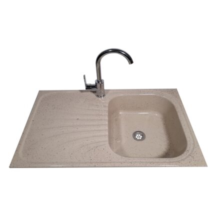 Chiuveta de bucatarie, din compozit, crem marmorat, 800 x 500 mm, adancime cuva 170 mm, montare pe blat, sifon inclus