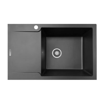 Chiuveta Pyramis MAGNIFICA Durothek, 1 cuva 1 picurator, 79x50cm, adancime 21cm, orientare dreapta, montare pe blat, soft compozit negru