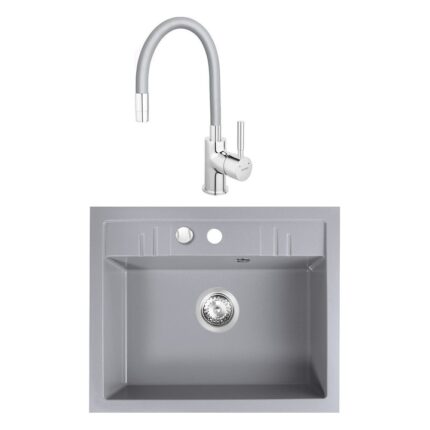 Set chiuveta Ferro granit gri , 1 cuva 580x480 cu baterie flexibila Ferro gri