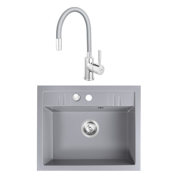 Set chiuveta Ferro granit gri , 1 cuva 580x480 cu baterie flexibila Ferro gri