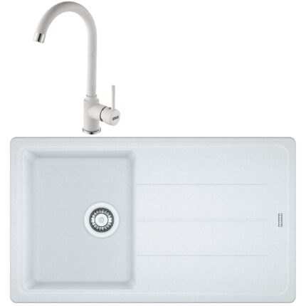 Pachet chiuveta bucatarie fragranite Franke BFG 611-86 + Baterie Pola 1.0, cartus ceramic, Alb