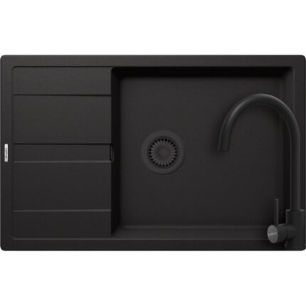 Kit chiuveta bucatarie Schock Ronda D-100XL 780 x 500 mm Cristalite Nero cu parti vizibile negru si baterie Schock Prima negru