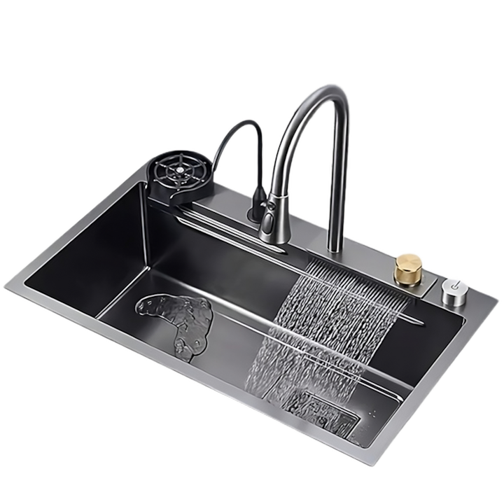 Set chiuveta de bucatarie, multifunctionala, dus extractabil cu 3 functii, baterie apa purificata, 75 cm