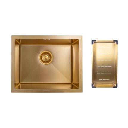 Pachet chiuveta inox SanDonna HD5040 cu scurgator, handmade, 500x400x230 mm, Auriu