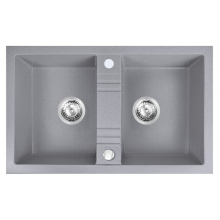 Chiuveta dubla pentru bucatarie, Ferro, granit, 78x48 cm, gri, reversibila