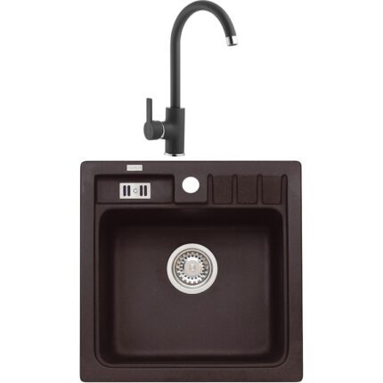Pachet chiuveta bucatarie algranit Alveus Niagara 20 + Baterie Nela, material compozit, 465x465x180 mm, Negru