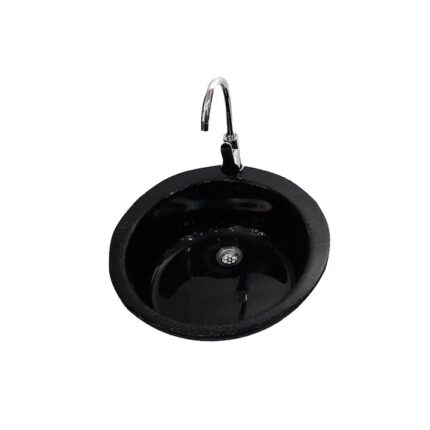 Chiuveta de bucatarie, din compozit , rotunda , negru lucios marmorat adincime cuva 150 mm, montare pe blat