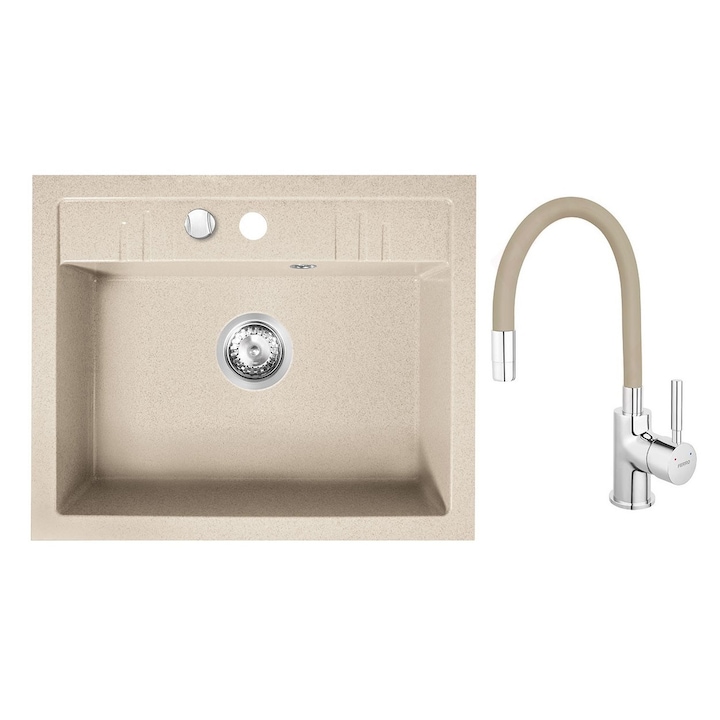 Set chiuveta granit Ferro , o cuva 58x48, nisip cu baterie flexibila Ferro bej