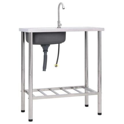 Chiuveta de camping cu o cuva vidaXL, cu robinet, otel inoxidabil, 6.75 kg