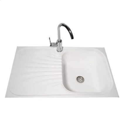 Chiuveta de bucatarie, din compozit, alb lucios, 800 x 500 mm, adancime cuva 170 mm, montare pe blat, sifon inclus
