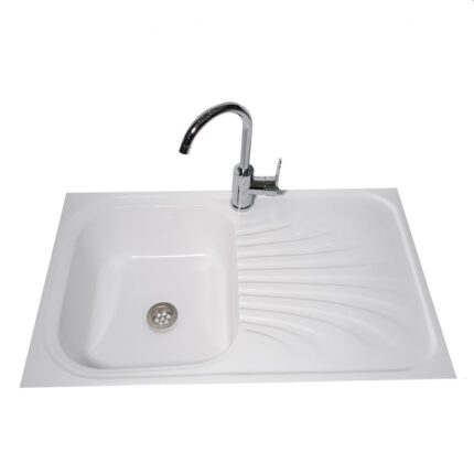Chiuveta de bucatarie, din compozit, alb optic lucios, 800 x 500 mm, adancime cuva 170 mm, montare pe blat, sifon inclus
