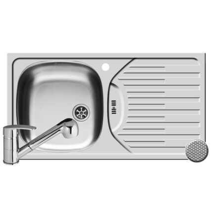 Set Pyramis chiuveta ET FORK si baterie FIDO, 780x435mm, adancime 150mm, cuva stanga, cap extractabil, finisaj inox antizgariere si crom