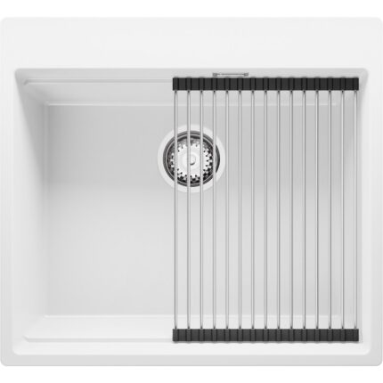 Chiuveta de Bucatarie Granit cu Sifon, 58x53 cm, Adancime 20 cm, Montare pe Blat, Oslo 60 Max, Primagran, Alb