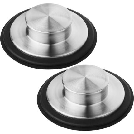 Dopuri de scurgere pentru chiuveta, Set de 2, Otel inoxidabil/cauciuc, Accesorii de bucatarie, Pentru prevenirea infundarii si scurgerilor, Argintiu/negru