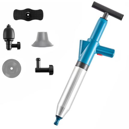 Pompa desfundat instalatii sanitare, Hggzeg, Umflare rapida, 5 fitinguri, Cu manometru, Portabila, Usor de instalat, Pentru canalizare, chiuveta de bucatarie, cada, toaleta, ABS/Otel inoxidabil, 10cmx60cm, Verde