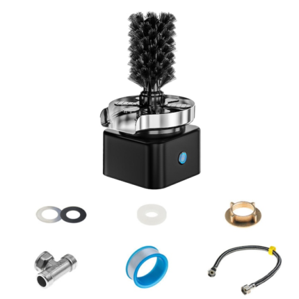 Dispozitiv spalare pahare Medeyatech™, Destinat pentru: Bar, Restaurant, Bucatarie, Perie si Jet cu presiune, 7 Orificii de pulverizare, Pachet format din: Racord flexibil, Teu montaj, Garnituri etansare, Plastic Negru Calitate Superioara, Otel inoxidabil