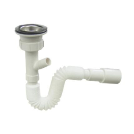 Racord flexibil 1,1/2″ x 40/50 Ani Plast, cu masina de spalat, piulita din plastic + ventil chiuveta cu sita din otel inoxidabil ,A33