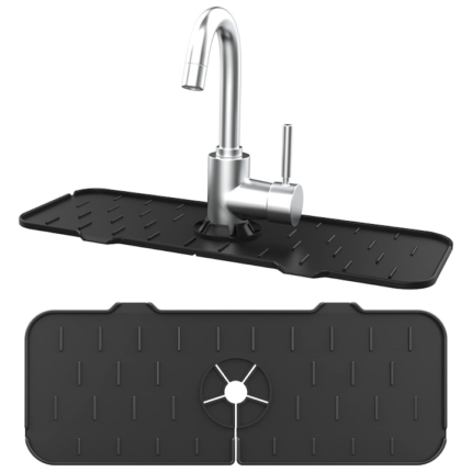 Covoras protectie chiuveta Salestore.ro®, Protectie anti-stropire, Silicon, pliabil, suprafata anti-alunecare, 37 x 14 x 6, 3 cm, Negru