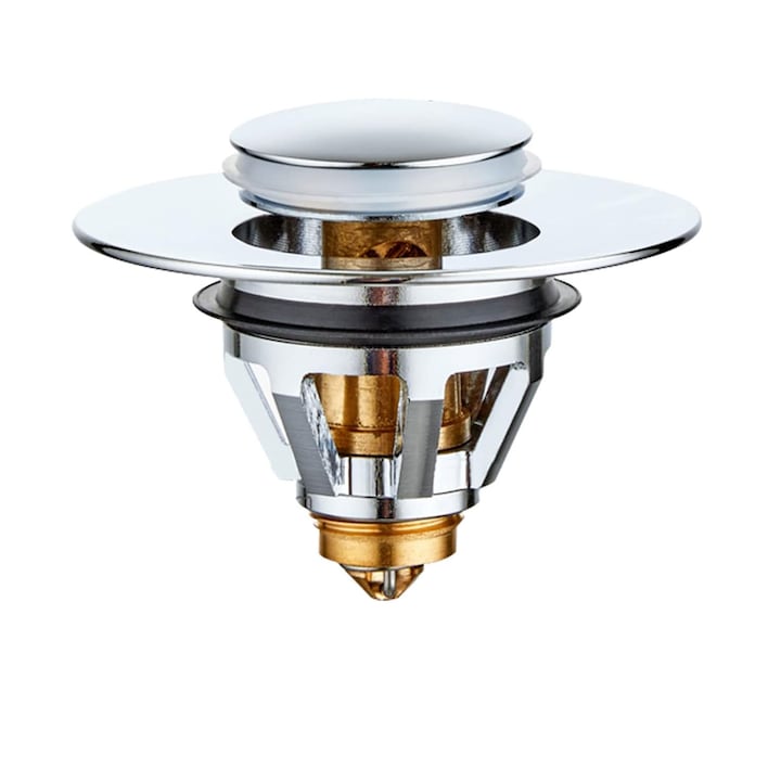 Dop chiuveta, Cafuneplus®, pentru Protectie Anti Infundare Scurgere Sifon, usor de instalat si de utilizat, Alama/Silicon, Argint