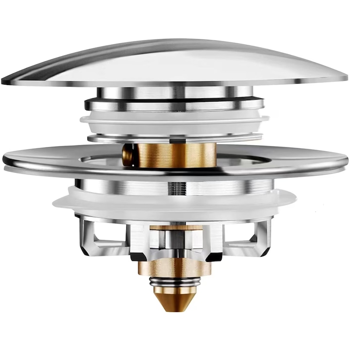 Dop de scurgere universal pentru chiuveta, cabina de dus sau cada, efect antiinfundare scurgere, garnitura din silicon, 37-60 mm, argintiu, alama