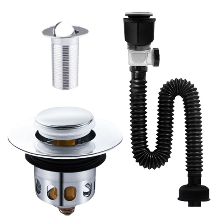 Kit de scurgere pentru chiuveta multifunctionala 4 in 1, ZPSNDP, Alama, Argintiu