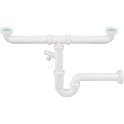Sifon pentru chiuveta cu doua cuve 1 1/2”x40 mm, din plastic, cu cuplare la masina de spalat