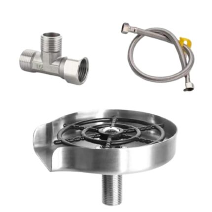 Dispozitiv spalare pahare si sticlute bebe, restaurant, bar bucatarie, jet cu presiune, 7 orificii de pulverizare, cutie carton, racord flexibil si teu montaj, otel inoxidabil