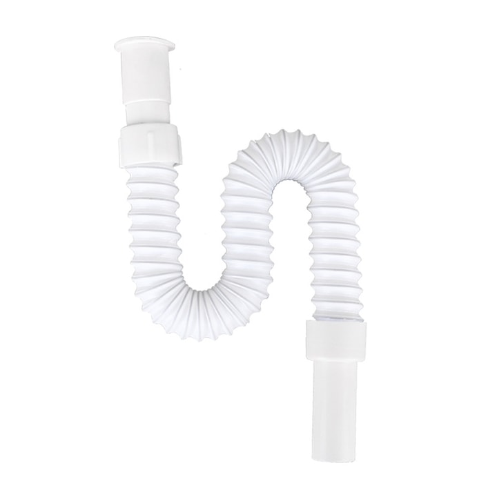 Furtun de scurgere, ABS/Otel inoxidabil, Alb