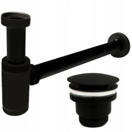 Sifon lavoar cu click-clack universal, Aquaparts, Inox, Negru mat