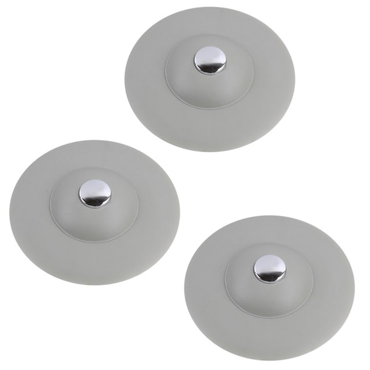 Dop pentru scurgere cu functie de oprire a parului, 3 Buc, AllizBan, 10CM dia, Gri