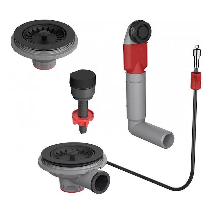 Kit ventil scurgere cu inchidere automata si preaplin, pentru chiuveta cu 1, 5 / 2 cuve, negru, Franke 112.0658.280