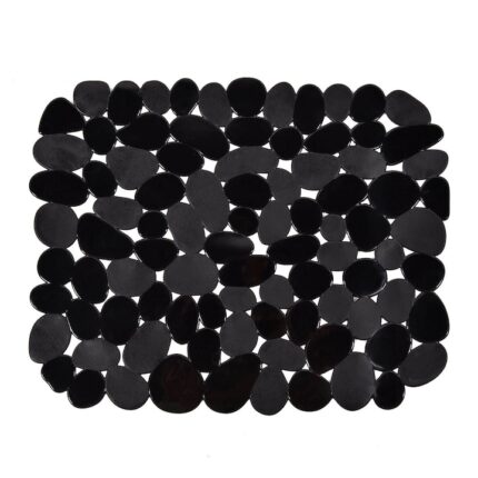 Covoras protectie anti-alunecare pentru chiuveta Shopiens®, cu model pietricele, negru mat si lucios, 30.5 x 26 cm