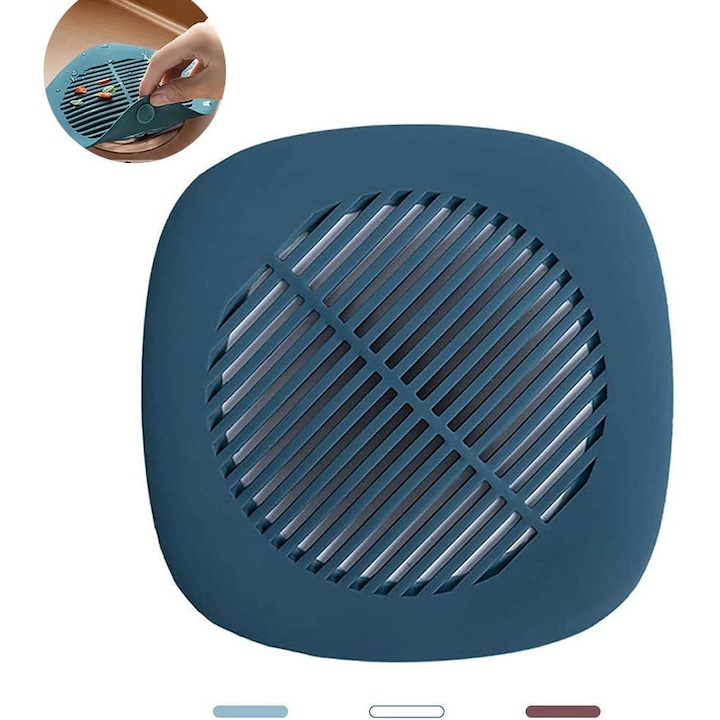 Filtru din silicon pentru chiuveta, pentru baie, bucatarie, 14 x 14 cm, Albastru