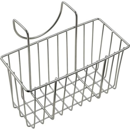 Suport pentru bureti QttvbTna, otel inoxidabil, design cu carlig, drenaj rapid, argintiu, pentru chiuveta dubla