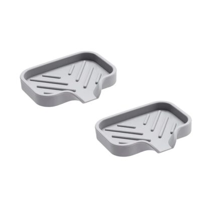 Suport sapun din silicon QttvbTna, set 2, cu drenaj, gri deschis, 12x8cm