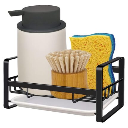 Organizator pentru chiuveta QttvbTna, din otel inoxidabil, montare flexibila, 18.3x10x9cm