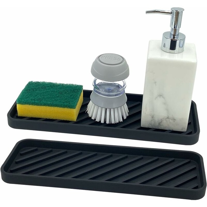 Organizator chiuveta QttvbTna, silicon, negru, set 2 bucati, 30.5x12x2cm