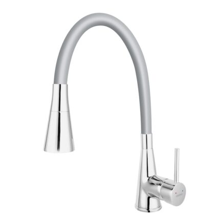 Baterie bucatarie Ferro Zumba II, 2 functii: jet si dus, pipa flexibila, silver