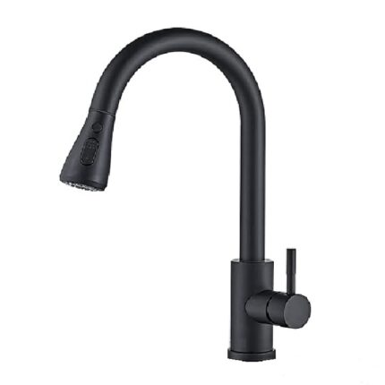 Baterie de chiuveta de bucatarie cu dus extractibil din otel inoxidabil alimentar negru GC023, cu cartus ceramic si design modern