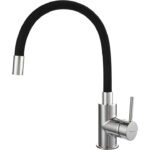 Baterie Chiuveta Bucatarie Topaqua® Flexy+, Inox, Pipa Inalta, Cartus Ceramic, Monocomanda, Racorduri Incluse, Acoperita Silicon, Rotativa, Negru