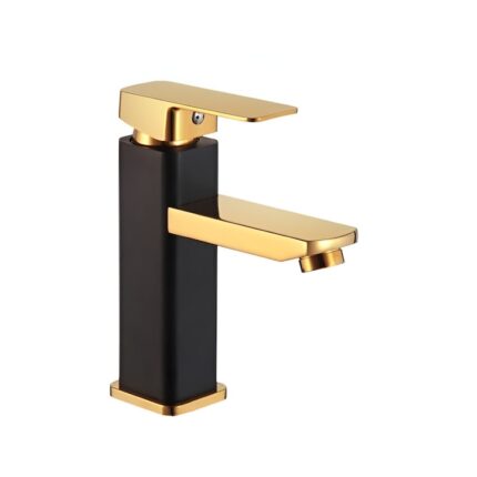 Baterie chiuveta baie Brius™, 17.5 cm, monocomanda, design modern si minimalist, cartus ceramic, rezistenta la rugina si coroziune, durabila, usor de instalat, otel inoxidabil, Neagra/Auriu