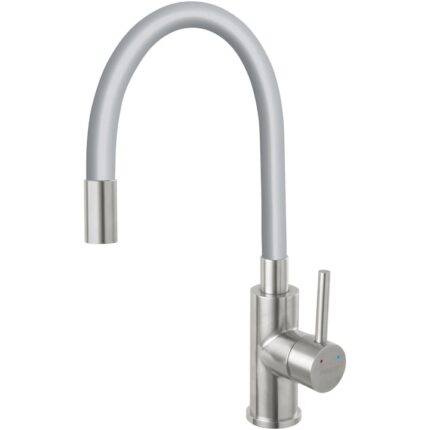 Baterie bucatarie Ferro Zumba BZA4SSS, pipa flexibila, cartus ceramic, corp inox, pipa gri