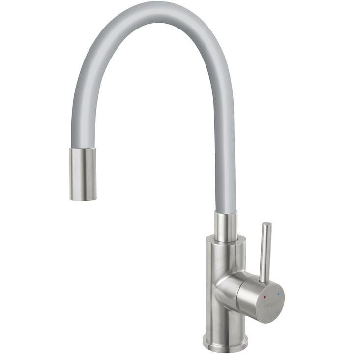 Baterie bucatarie Ferro Zumba BZA4SSS, pipa flexibila, cartus ceramic, corp inox, pipa gri