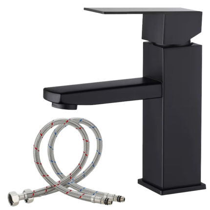 Baterie Sanitara, Chiuveta Baie, Otel Inoxidabil, Racoarde Incluse, Rezistent La Zgarieturi, SMART GADGETS C&A, Negru Mat, Design Minimalist, 19 cm