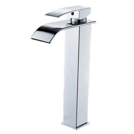 Baterie Sanitara pentru Lavoar tip Cascada Inalta, pentru Chiuveta Baie, Finisaje Premium, Cartus Ceramic, Monocomanda, Racorduri Incluse, Argintiu