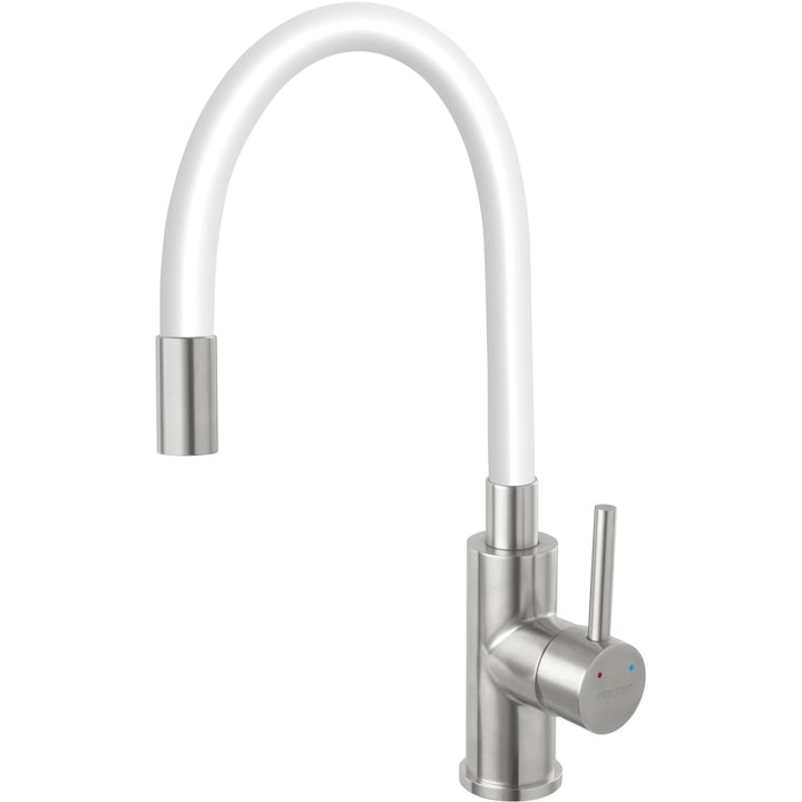 Baterie bucatarie Ferro Zumba BZA4WSS, pipa flexibila, cartus ceramic, corp inox, pipa alba