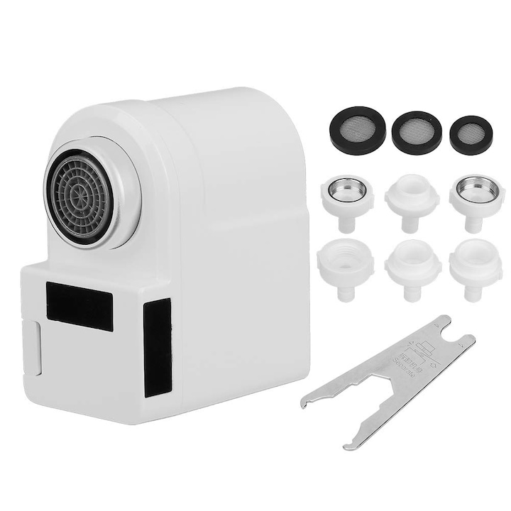 Baterie automata inteligenta cu senzor pentru economisirea apei JRusu pentru chiuveta, HD-ZNJSQ-02, IPx6, cu inductie infrarosu, economisirea apei 30% anti-deversare pentru bucatarie, baie, incarcare USB, senzor fata si spate, Culoare Alb