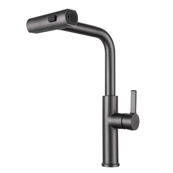 Baterie bucatarie cu dus extractibil Flipper®, 3 moduri cascada spray, jet, Cartus ceramic, Monocomanda, Gri antracit