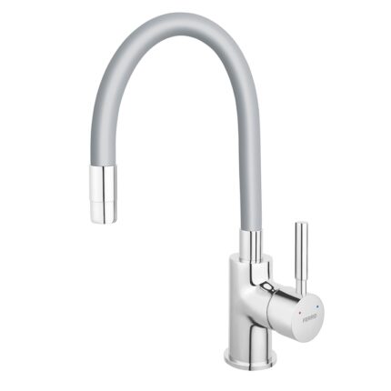 Baterie bucatarie Ferro Zumba, crom/silver, pipa flexibila